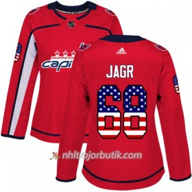 Dame Ishockey Washington Capitals Tröja Jaromir Jagr 68 Adidas 2017-2018 Röd USA Flag Fashion Authentic
